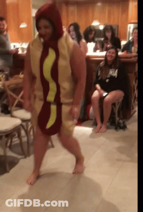 National Hot Dog Day Woman In Sandwich Costume GIF