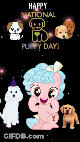 National Puppy Day Poster With Pink Pony GIF