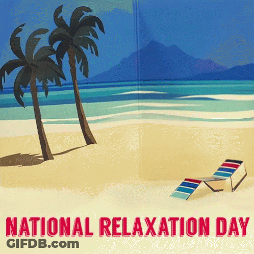 National Relaxation Day Poster With Palm Trees And Beach Chair GIF