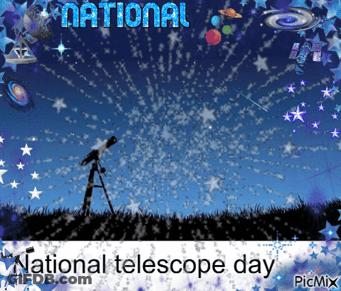 National Telescope Day Poster With Telescope And Stars GIF