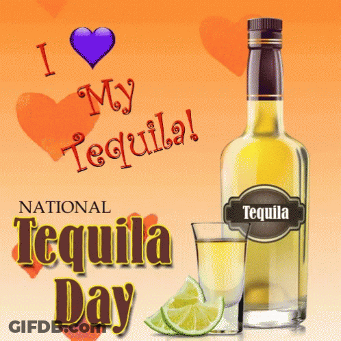 National Tequila Day Poster With Bottle And Shot GIF