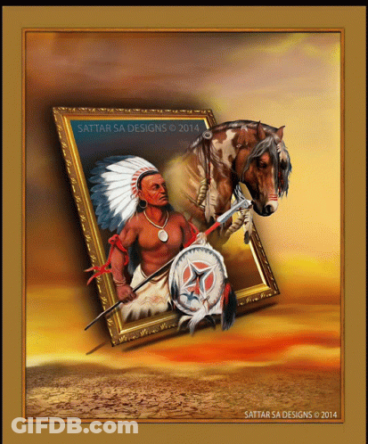 Native American And Horse Portrait GIF