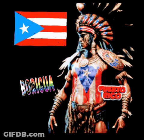 Native American Man In Front Of Flag Boricua GIF