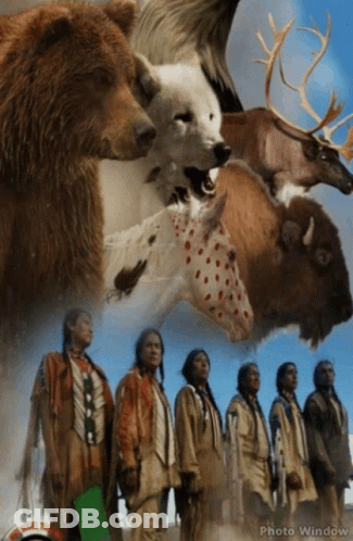 Native Americans Standing Before Animal Collage GIF