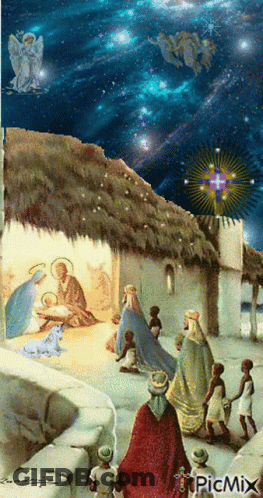 Nativity Scene Painting With Picmix Logo GIF