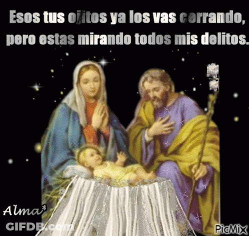 Nativity Scene With Jesus In Manger Spanish Quote GIF