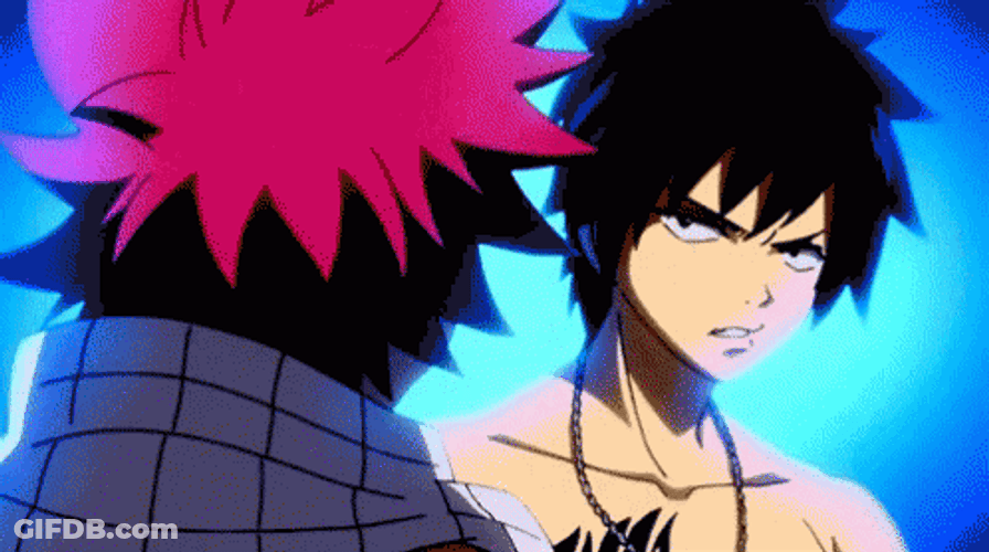 Natsu Dragneel Gray Fullbuster Annoyed Stare Fairy Tail Anime GIF