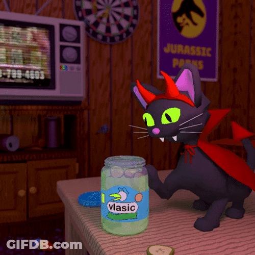 Naughty Devious Black Cartoon Cat GIF