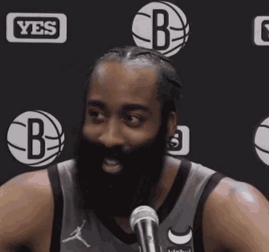 NBA Basketball Player James Harden Laughing At The Conference GIF