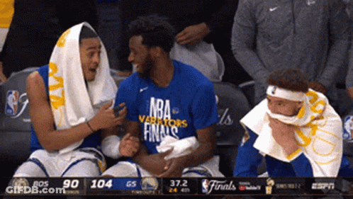 Nba Warriors Players Sitting On The Bench Laughing GIF