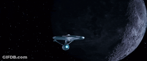 NCC-1701 Spaceship Flying Near Moon GIF