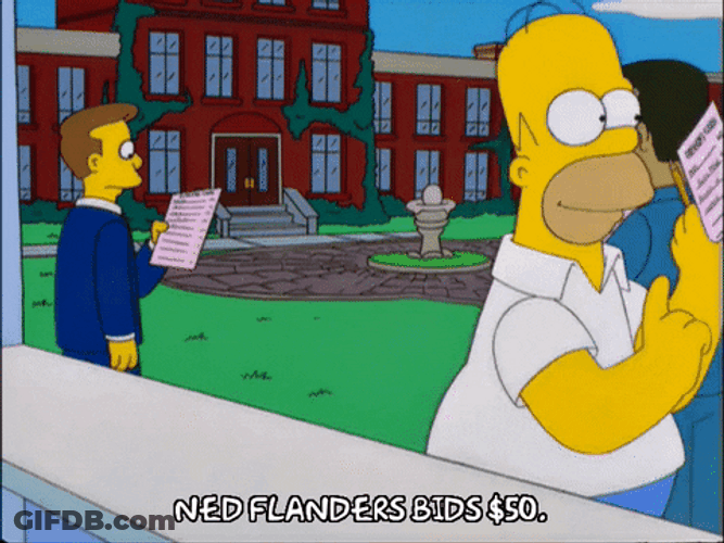 Ned Flanders Bids Big To Auctioneer GIF