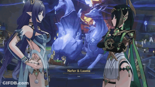 Nefer And Lauma Standing In Video Game Scene GIF