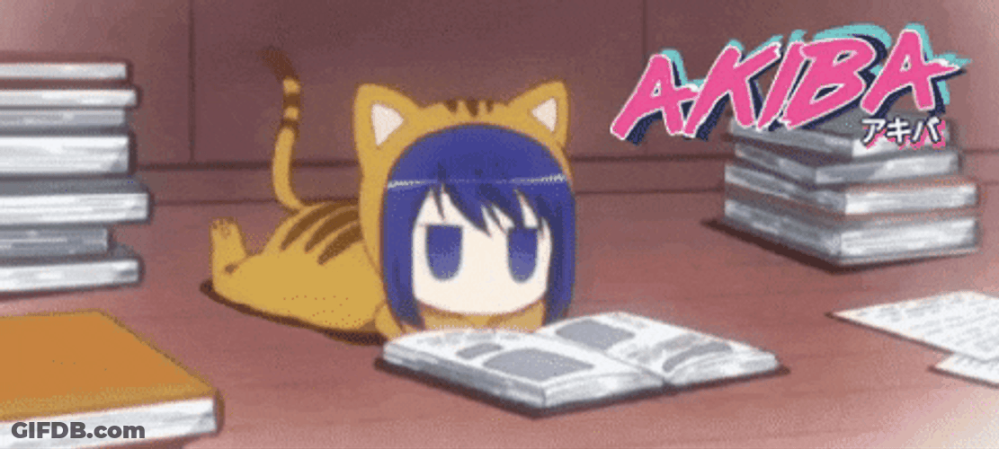 Neko Anime Reading Book GIF