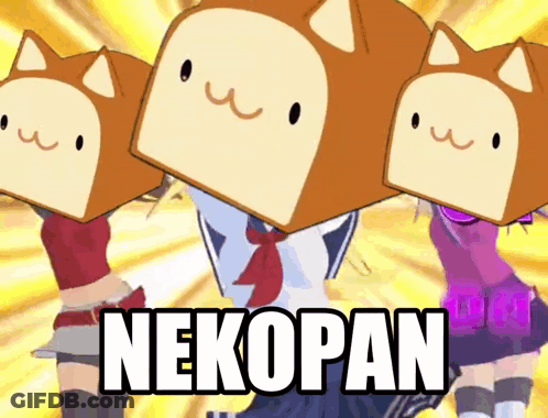 Nekopan Is Written On A Yellow Background With Three Cartoon Girls GIF