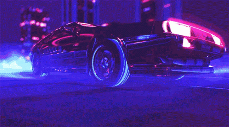 Neon Car DeLorean City Lights GIF