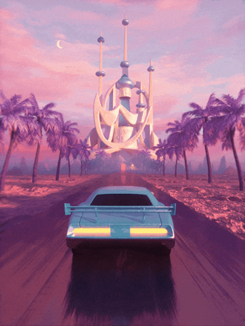 Neon Car Retro Fantasy Art GIF