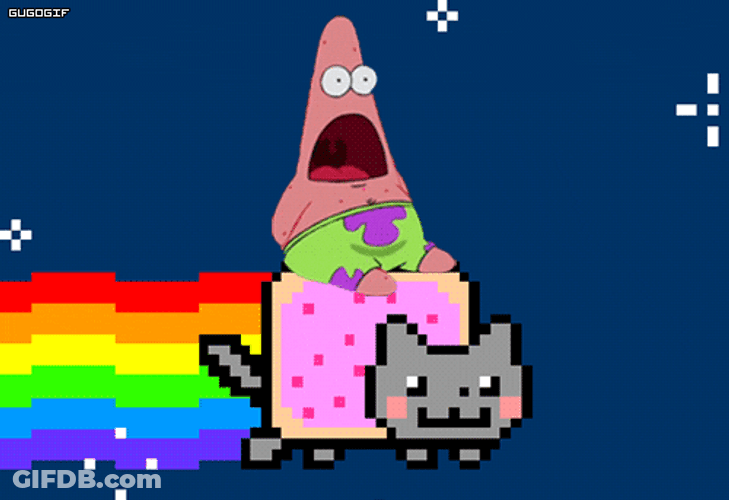 Neon Cat Carrying Patrick Star GIF