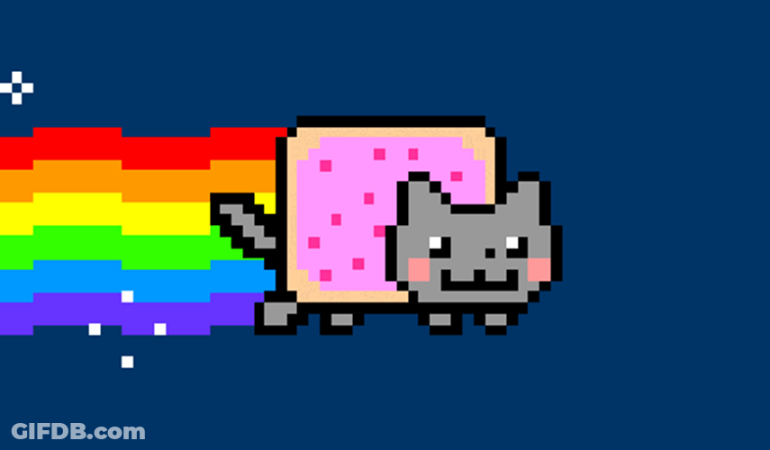 Neon Cat Featuring Falling Astronaut GIF
