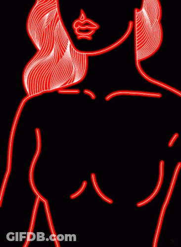 Neon Drawing Of Woman With Heart-Shaped Chest GIF