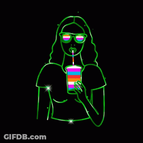 Neon Drawing Woman Drinking Smoothie GIF