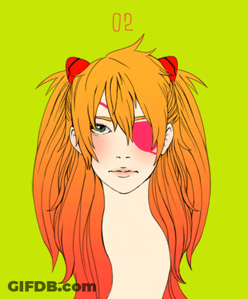 Neon Genesis Evangelion Asuka Langley Colorful Eyepatch GIF