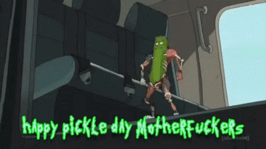 Neon Green Text Happy Pickle Rick Day GIF
