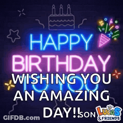 Neon Happy Birthday Sign GIF