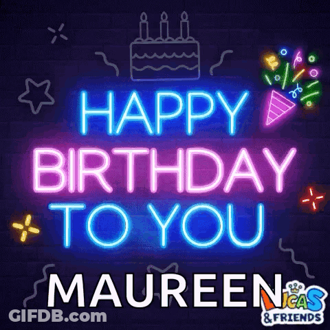Neon Happy Birthday Sign For Maureen GIF