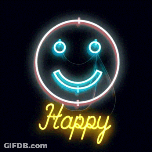 Neon Happy Sign With Smiley Face GIF