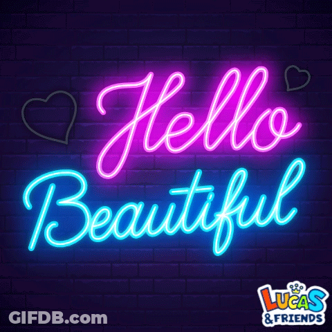 Neon Hello Beautiful Sign With Hearts GIF
