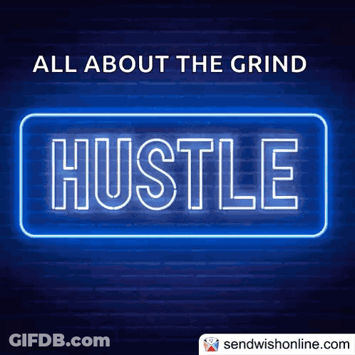 Neon Hustle Sign On Dark Background GIF
