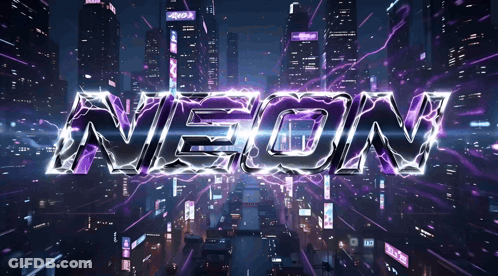 Neon In Futuristic City With Purple Lights GIF