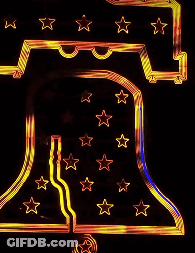 Neon Liberty Bell With Yellow Stars GIF