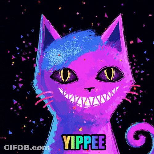 Neon Purple Cheshire Cat Yippee GIF