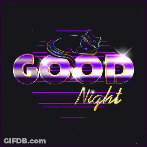 Neon Sign Good Night With Black Cat On Top GIF