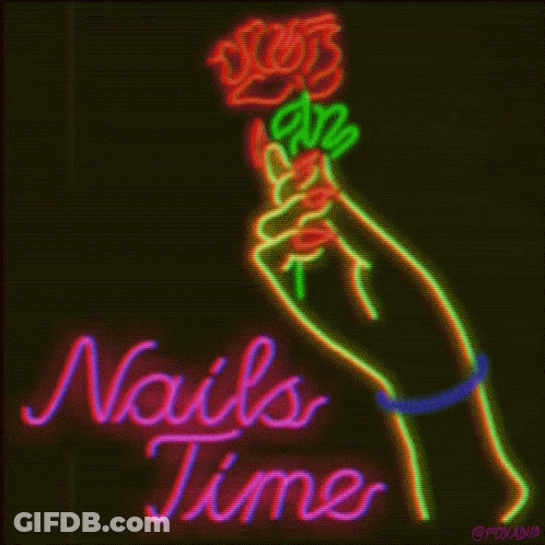 Neon Sign Hand Holding Rose Nails Time GIF