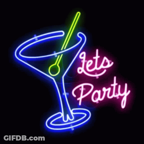 Neon Sign Let's Party Martini Glass Spoon GIF