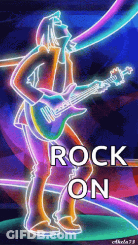 Neon Sign Man Playing Guitar Rock On GIF