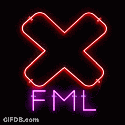 Neon Sign Saying FML With Cross GIF