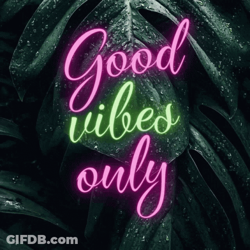 Neon Sign Saying Good Vibes Only With Leaves GIF