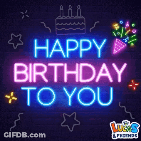 Neon Sign Saying Happy Birthday To You GIF