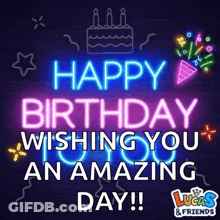 Neon Sign Saying Happy Birthday Wishing You Amazing Day GIF