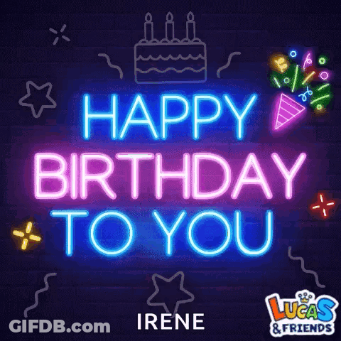 Neon Sign Saying Happy Birthday With Cake And Fireworks GIF