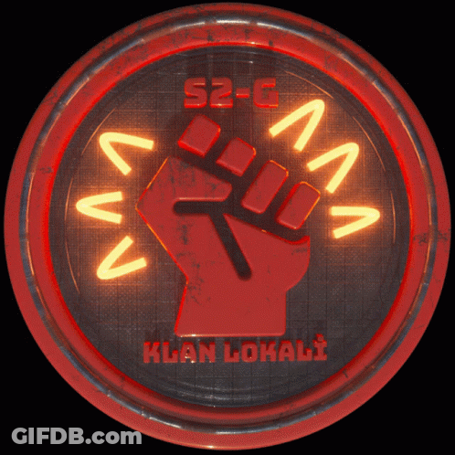 Neon Sign Saying Klan Lokali With Fist GIF