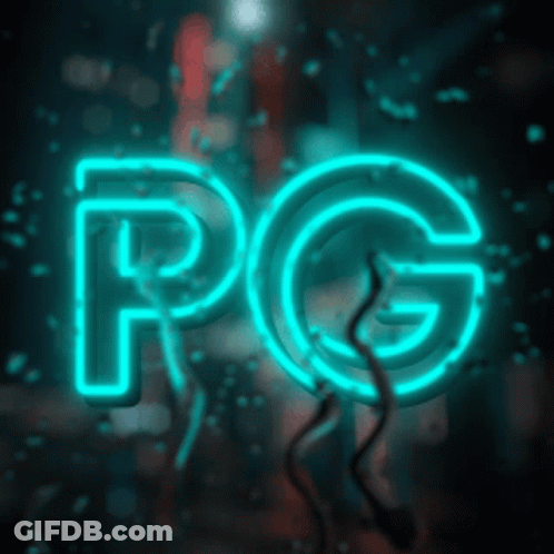 Neon Sign Saying PG Lit Up GIF