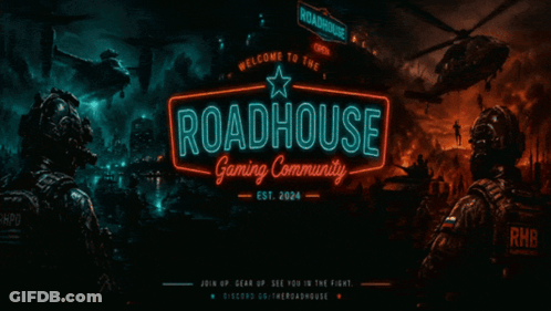 Neon Sign Saying Roadhouse Gaming Community GIF