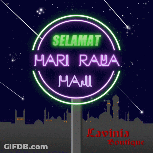 Neon Sign Saying Selamat Hari Raya Haii GIF