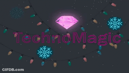 Neon Sign Saying Technomagic With Diamond GIF