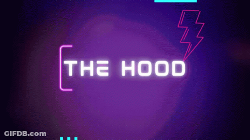 Neon Sign Saying The Hood With Lightning Bolt GIF